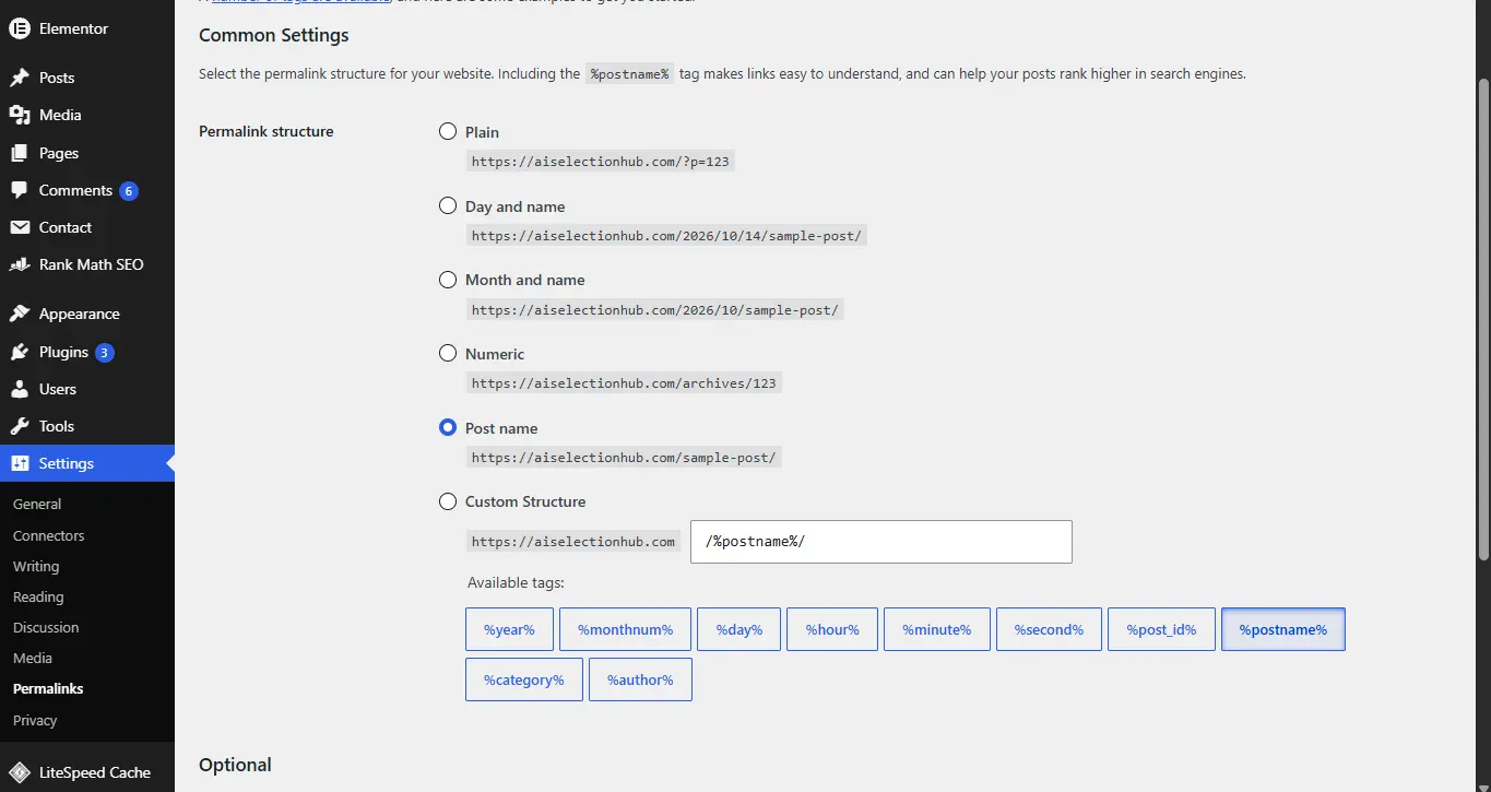 How to review your permalink settings subsection