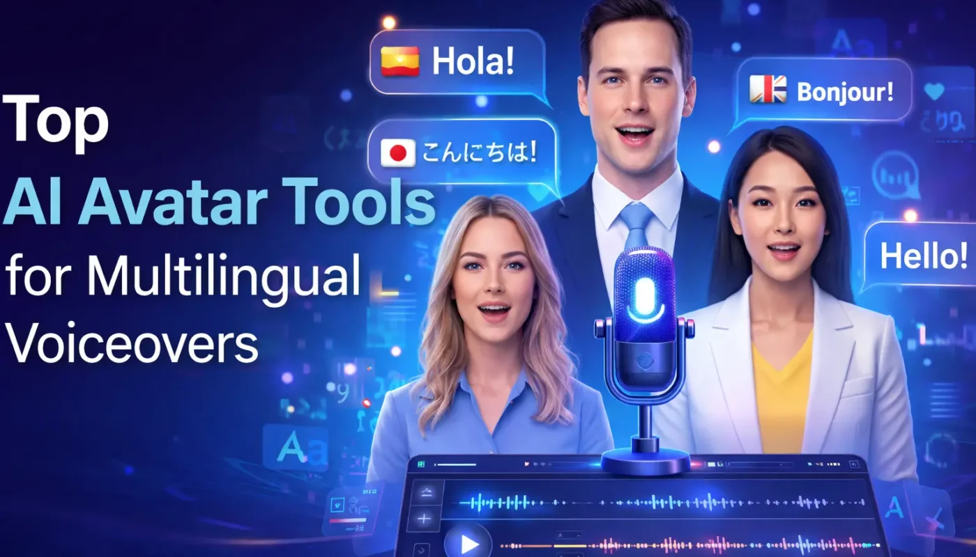 Top AI avatar tools for multilingual voiceovers featuring digital avatars speaking multiple languages with AI microphone interface